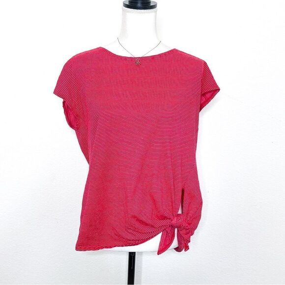 🍋 Max Studio • Women’s Red Striped Side Knot Top Size L - Picture 1 of 8